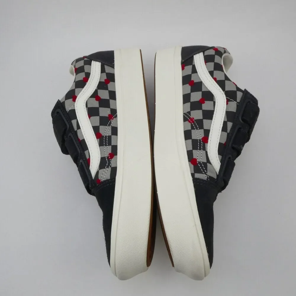 Vans Men US 6.5 Checkered Black and White Sneakers with Red Accents Excellent